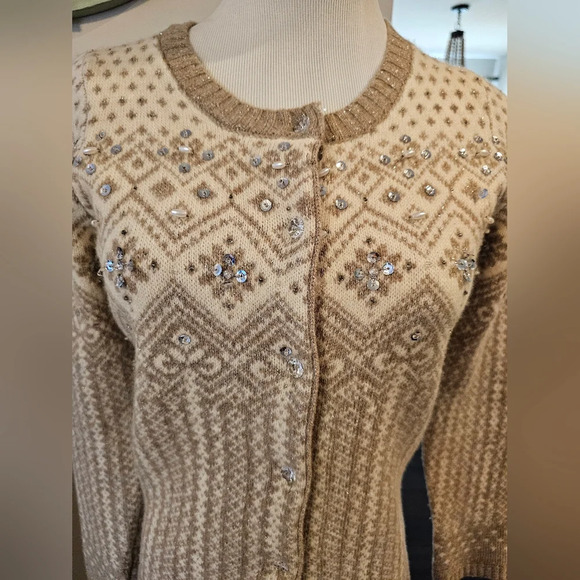 Telluride Clothing Co. Size Small Fair Isle Sweater Cardigan Lambswool Jeweled - Picture 2 of 10